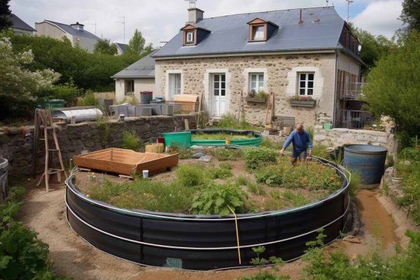 Potager irrigué grâce à la récupération de l'eau de pluie